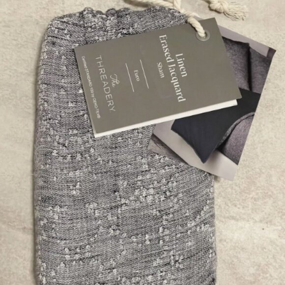 The Threadery Euro Sham Lot of 2 Linen Erased Jacquard Blue Navy Blazer 26 x 26" - Picture 9 of 15